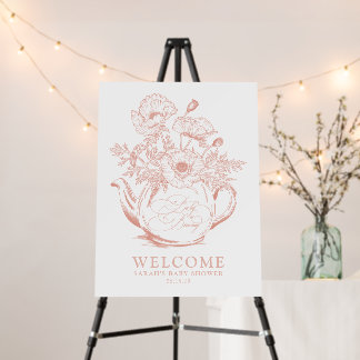Baby is Brewing Vintage Pink Floral Shower Welcome Foam Board