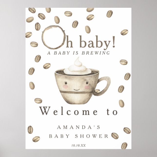 Baby is brewing Welcome coffee baby shower party Poster (Front)