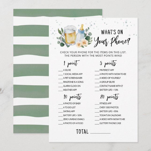 Baby Is Brewing What's On Your Phone Game Card (Front/Back)