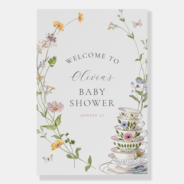 Baby is Brewing Wildflower Tea Baby Shower Welcome Foam Board (Front)