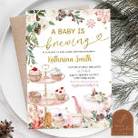 Baby is Brewing Winter Christmas Tea Baby Shower I Invitation<br><div class="desc">Pink Gold Christmas Tea Baby is Brewing Invitation, Winter Poinsettia Cupcakes Par-Tea Baby Shower, Whimsical Sprinkle Tea Baby Girl, Christmas Baby Shower, Garden Tea Baby Shower, Winter Par-Tea Baby Shower, A Baby is Brewing Baby Shower, Pink Bow and Tea Baby Shower, High Tea Baby Shower, Pink Floral Baby Shower, Sweet...</div>