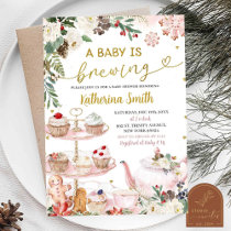 Baby is Brewing Winter Christmas Tea Baby Shower I Invitation