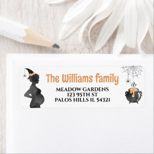 Baby is brewing witch baby shower return address label
