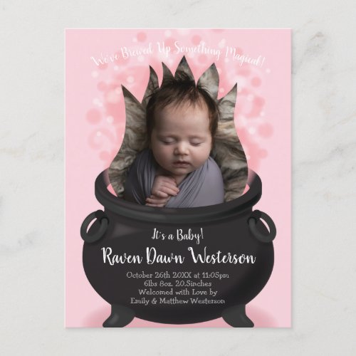 Baby is Brewing Witch Birth Announcement Pink Girl Postcard