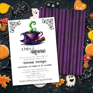 Baby Is Brewing Witch Coffee Halloween Baby Shower Invitation