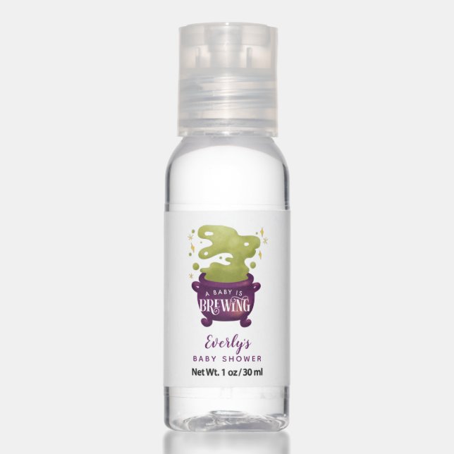 Baby Is Brewing Witch Fall Baby Shower Hand Sanitizer (Front)
