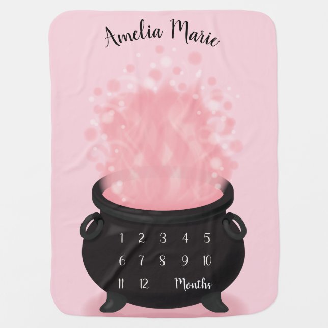 Baby is Brewing Witch Shower Gothic Pink Girl Baby Blanket (Front)