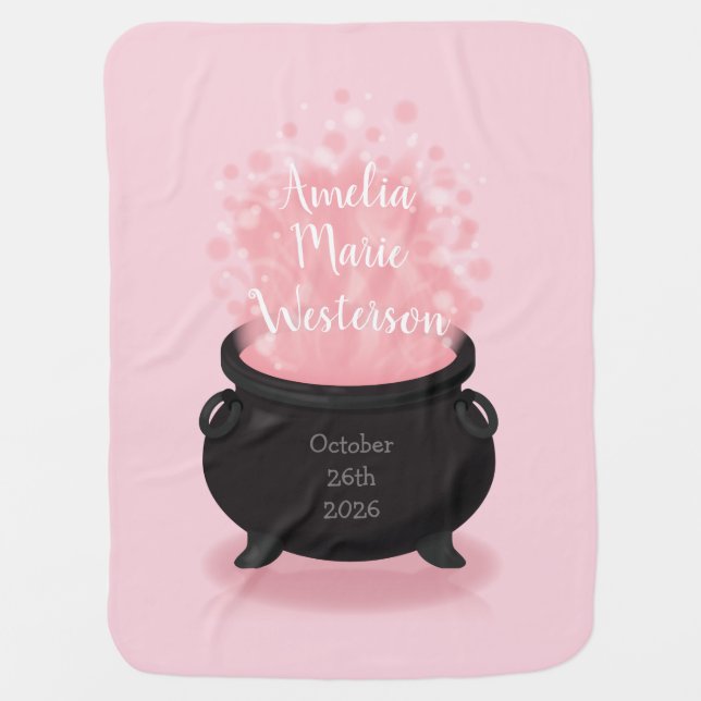 Baby is Brewing Witch Shower Gothic Pink Girl Baby Blanket (Front)