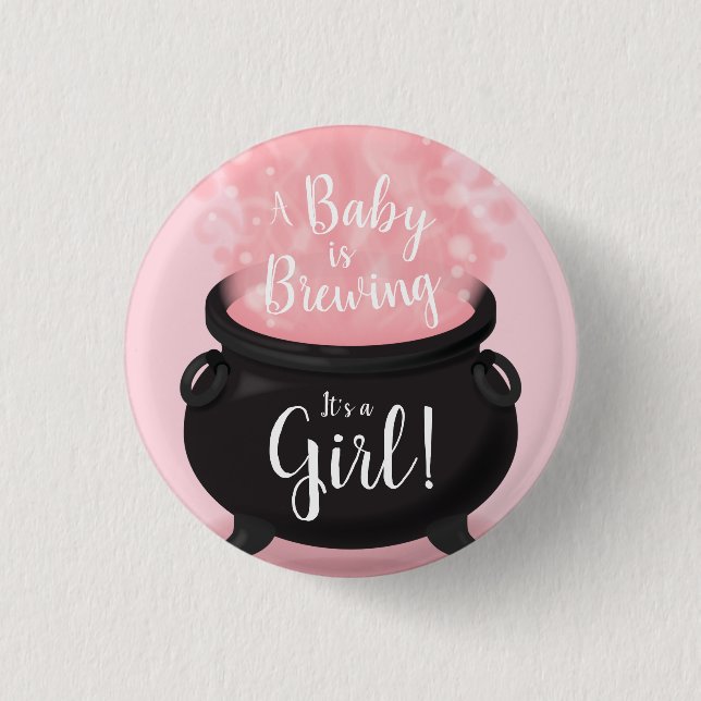 Baby is Brewing Witch Shower Gothic Pink Girl Button (Front)