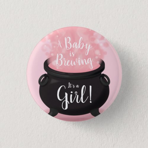 Baby is Brewing Witch Shower Gothic Pink Girl Button