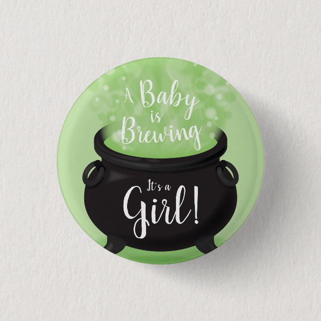 Baby is Brewing Witch Shower Halloween Cauldron Button (Front)