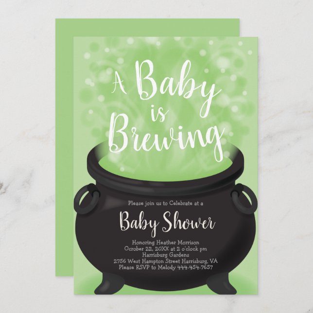 Baby is Brewing Witch Shower Halloween Cauldron Invitation (Front/Back)