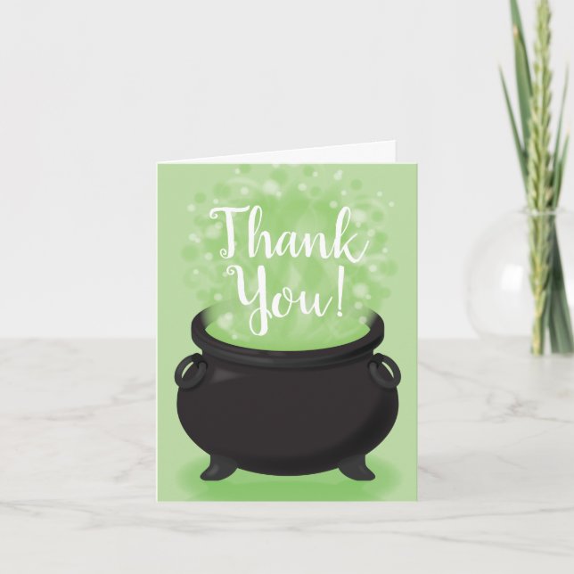 Baby is Brewing Witch Shower Halloween Cauldron Thank You Card (Front)