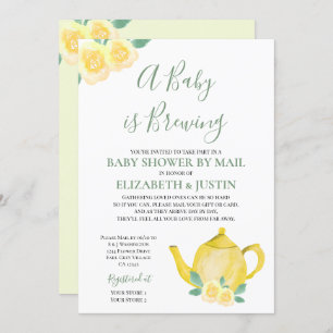 Baby is Brewing Yellow Teapot Baby Shower by Mail Invitation