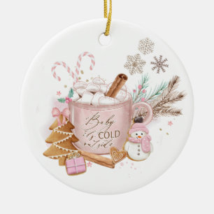 Baby is cold outside Christmas Glass Ornament 