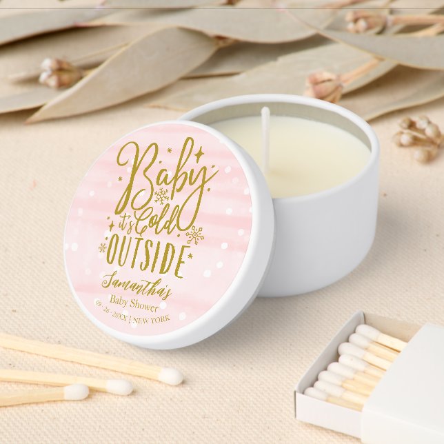 Baby Is Cold Outside Pink Baby Shower Favor Mini Candle Favors (Insitu)