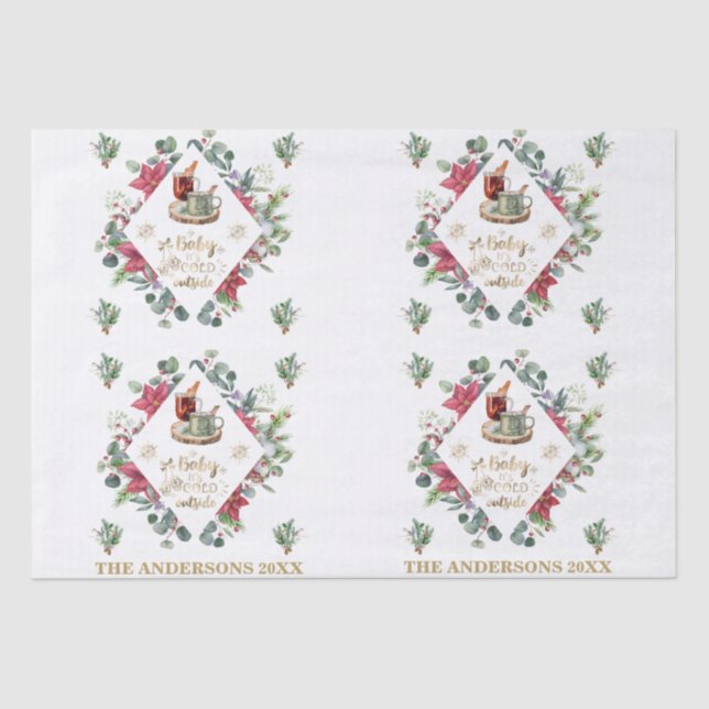 Baby Is Cold Outside Xmas Winter Wreath Script Tissue Paper (Front)