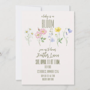Baby is in Bloom, Single Flowers Baby Shower Invitation