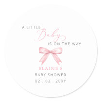 Baby Is on the WAY Pink Bow Girl Baby Shower Classic Round Sticker