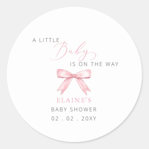 Baby Is on the WAY Pink Bow Girl Baby Shower Classic Round Sticker