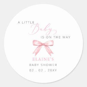 Baby Is on the WAY Pink Bow Girl Baby Shower Classic Round Sticker
