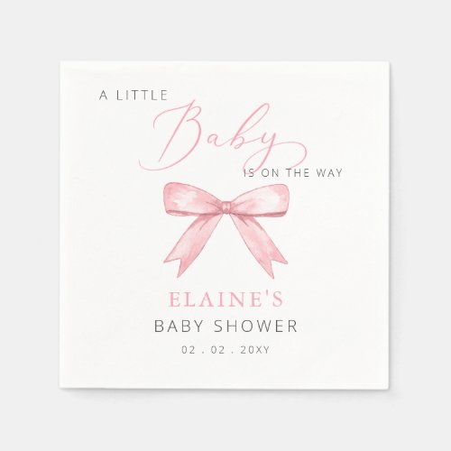 Baby Is on the WAY Pink Bow Girl Baby Shower Napkins