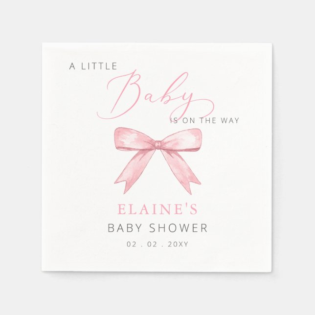 Baby Is on the WAY Pink Bow Girl Baby Shower Napkins (Front)