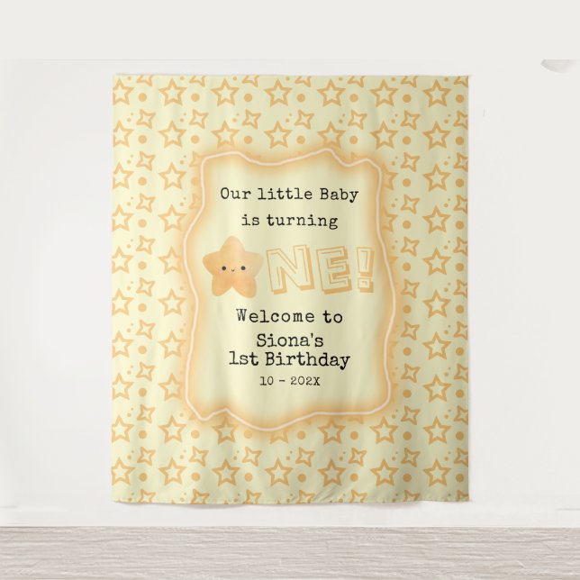 Baby Is Turning One Cute Star Birthday Backdrop (Front)