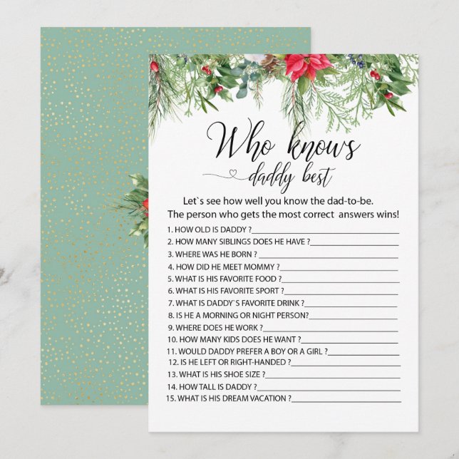 Baby it is  cold outside games who knows daddy bes invitation (Front/Back)