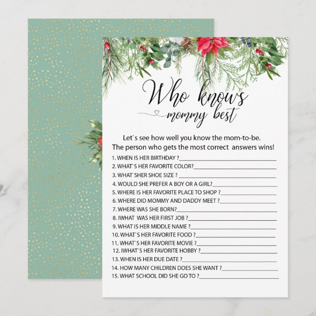 Baby it is  cold outside games who knows mommy bes invitation (Front/Back)