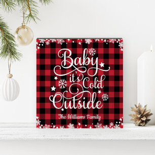 Baby It is Cold Outside Red Buffalo Plaid Wooden Box Sign