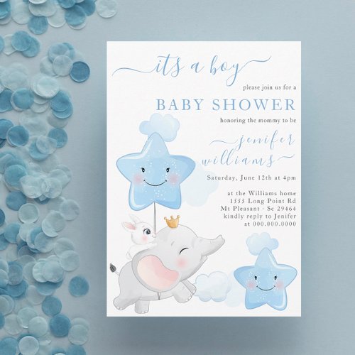 Baby Its a Boy Little Cute Elephant Baby Shower Invitation