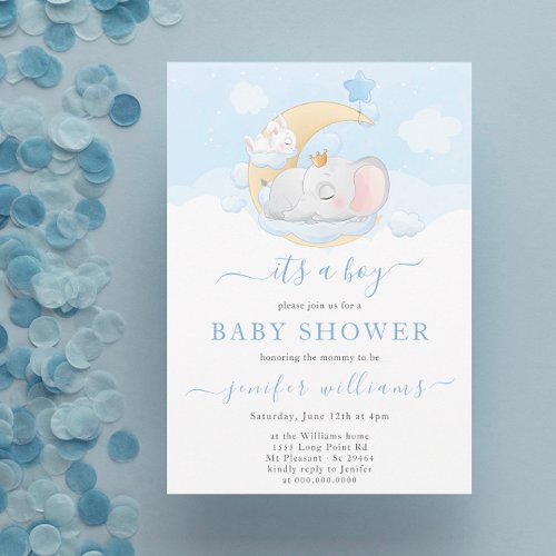 Baby Its a Boy Little Cute Elephant Baby Shower  Invitation