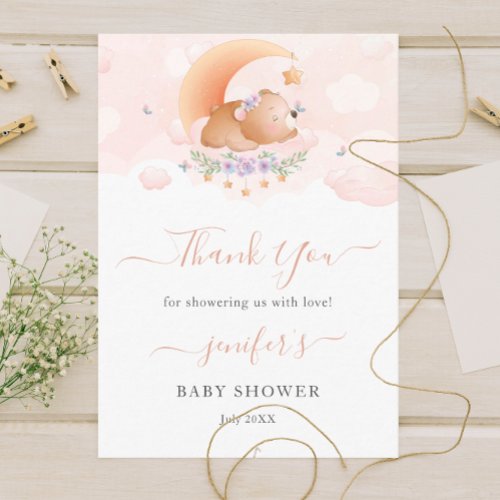 Baby Its A Girl Little Bear Baby Shower Thank You Card