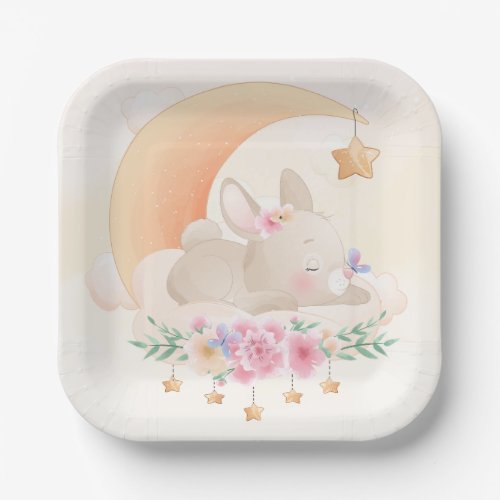 Baby Its A Girl Little Bunny Baby Shower Paper Plates