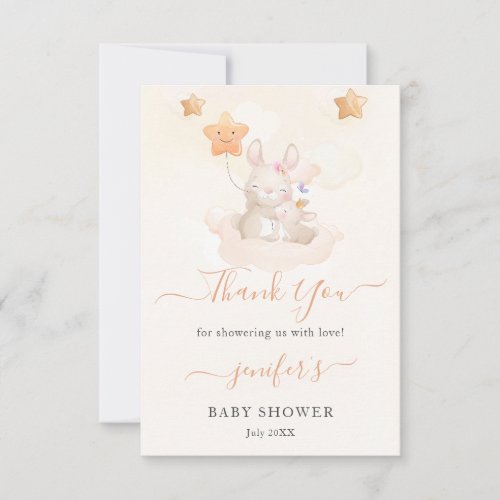 Baby Its A Girl Little Bunny Baby Shower Thank You Card