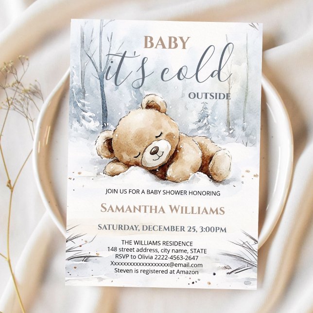 Baby It’s Cold Outside Baby Shower Invitation  (Cute bear watercolor baby shower invitation “Baby It’s Cold Outside” )