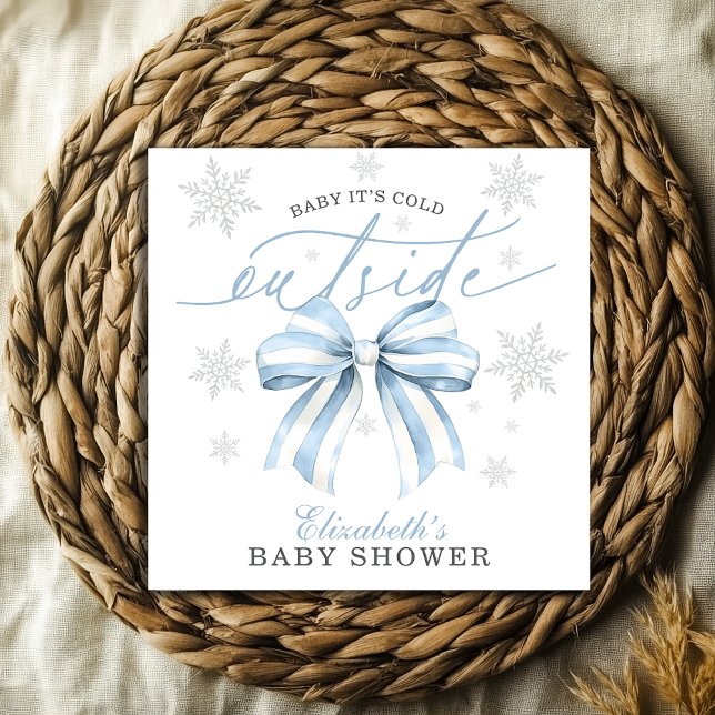 Baby It’s Cold Outside Blue Bow Winter Baby Shower Napkins (Blue Bow Baby It’s Cold Outside Winter Baby Shower Napkins)