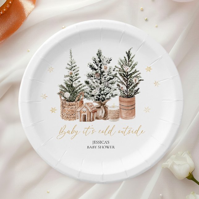 Baby It’s Cold Outside Christmas Trees Baby Shower Paper Plates (Creator Uploaded)