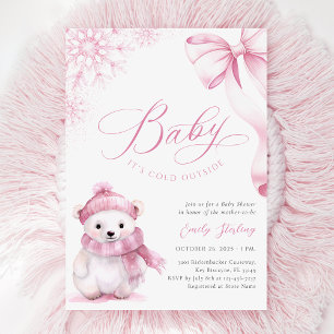 Baby It’s Cold Outside Pink Bear Baby Shower Invitation