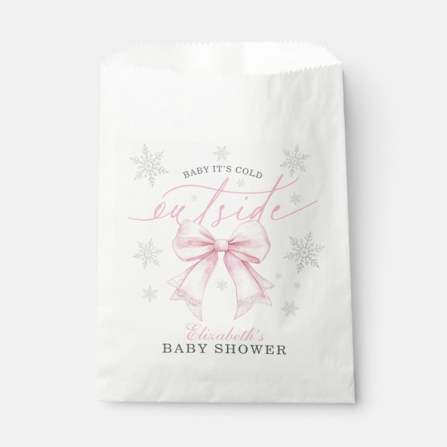 Baby It’s Cold Outside Pink Bow Winter Baby Shower Favor Bag (Front)