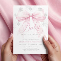 Baby It’s Cold Outside Pink Bow Winter Baby Shower Invitation