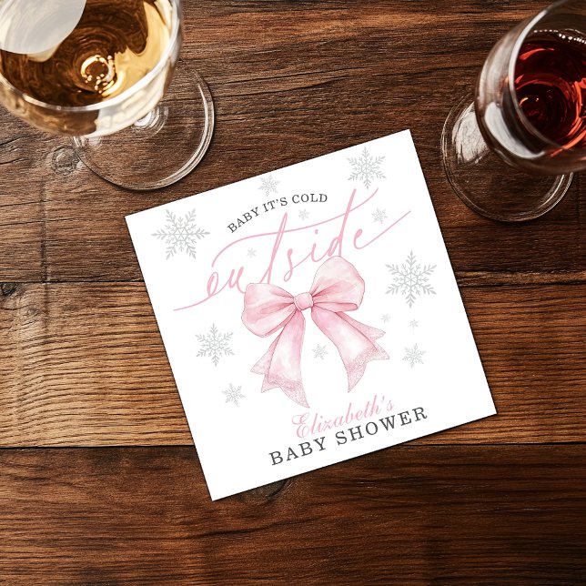 Baby It’s Cold Outside Pink Bow Winter Baby Shower Napkins (Baby It’s Cold Outside Pink Bow Winter Baby Shower Napkins)