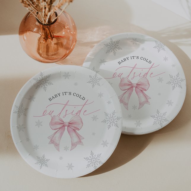Baby It’s Cold Outside Pink Bow Winter Baby Shower Paper Plates (Baby It’s Cold Outside Pink Bow Winter Baby Shower Paper Plates)