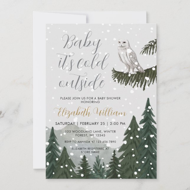 Baby It’s Cold Outside Snowy Owl Baby Shower Invitation (Front)