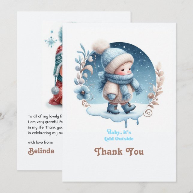 "Baby It’s Cold Outside" Winter Baby Shower Thank You Card (Front/Back)