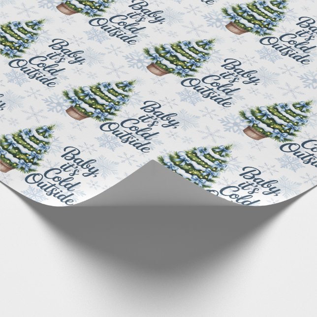 Baby, It’s Cold Outside Winter Boy Baby Shower Wrapping Paper (Corner)