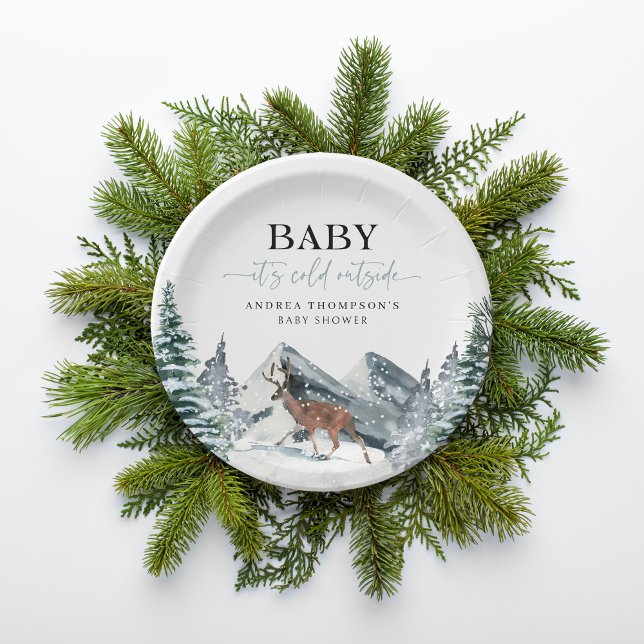 Baby It’s Cold Outside Winter Forest Baby Shower Paper Plates (Creator Uploaded)