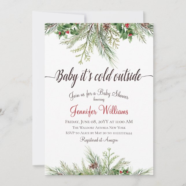 Baby It’s Cold Outside Winter Pine Baby Shower Invitation (Front)