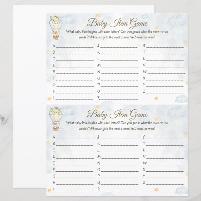 Baby Item Game - Hot Air Balloon Design (Front/Back)